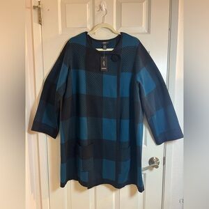 Alfani Blue & Black Checkered Long Sleeve Cardigan with Pockets Size 2X